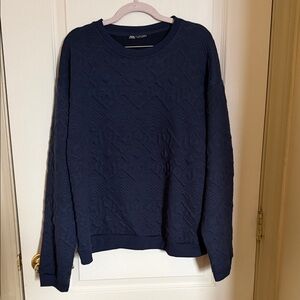 Zara Women’s Navy Textured Crewneck Sweater